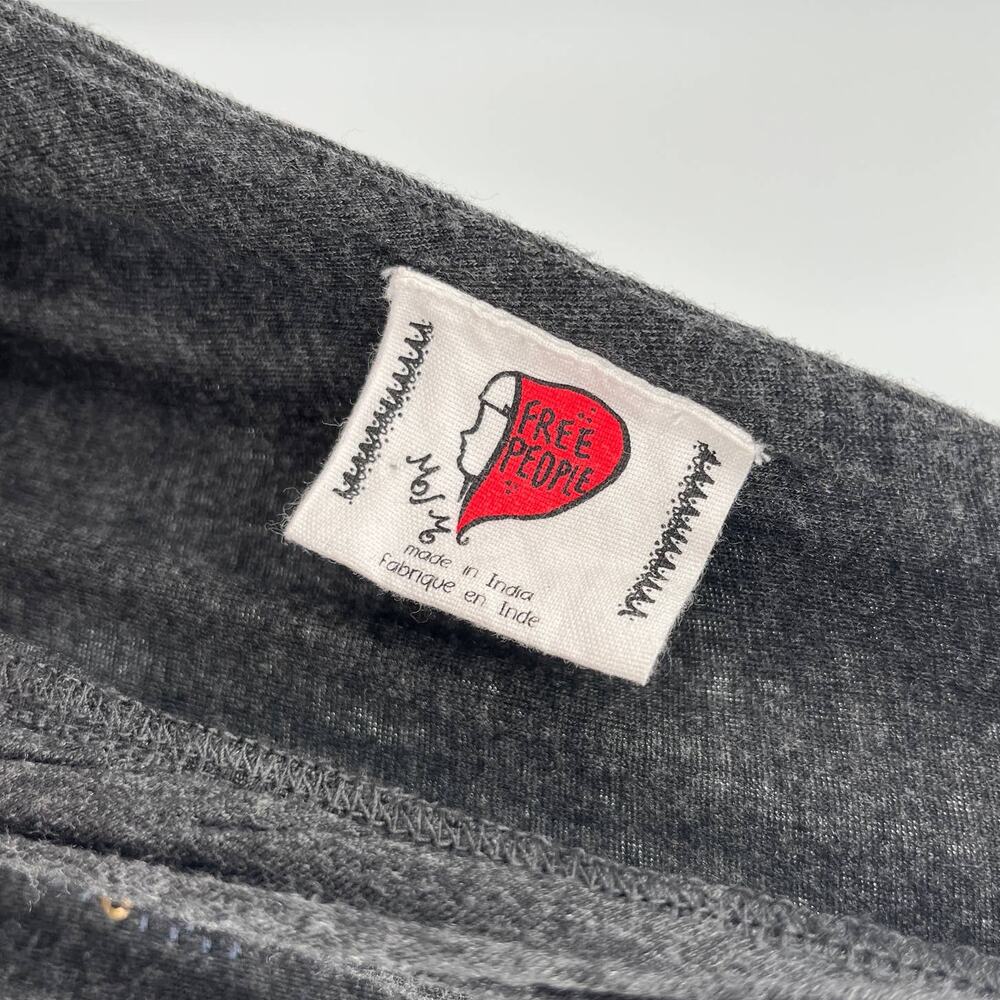 Free People Dark Gray V-Neck Knit Studs Short Sleeve Boho Shift Dress Women - Picture 4 of 10